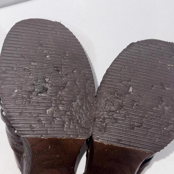 Route 66 Y2K 2000s Platform Chunky Brown Faux Leather Strappy Heel Mules Clogs - Picture 12 of 15